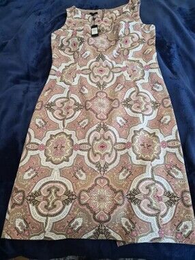 Talbots Sleeveless Paisley Print Shift Dress in Pink and Tan
